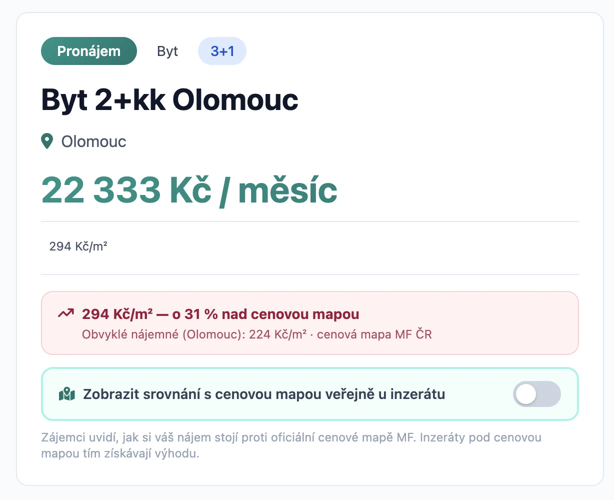 Přepínač zobrazení srovnání s cenovou mapou v 5. kroku vkládání inzerátu