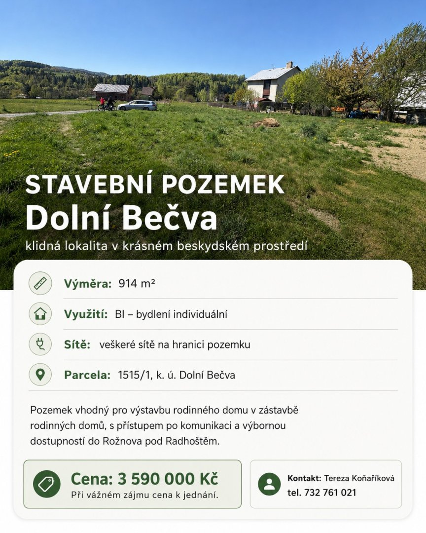 Stavební pozemek na prodej - Dolní Bečva