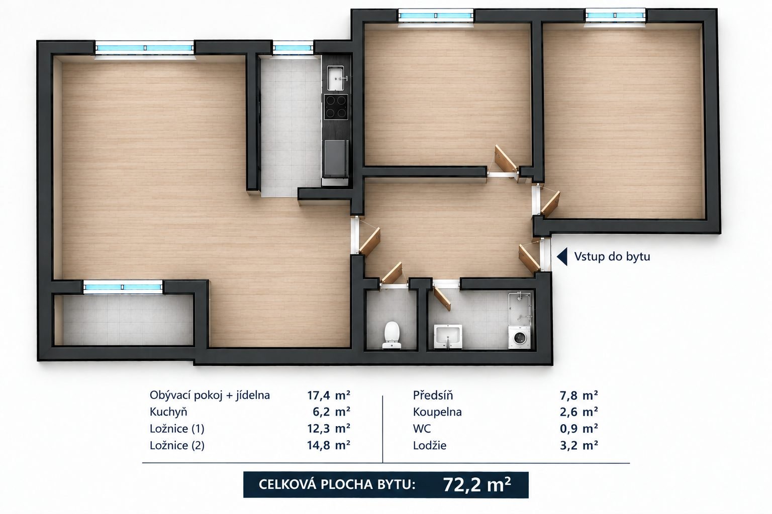 Prodej bytu 3+1 (72,2 m²) s lodžií a sklepem na Hřebenkách  — foto 20